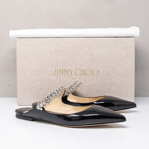 Jimmy Choo Bing Crystal Strap Patent Leather Flat Mules Size 6.5 US (36.5 EU)